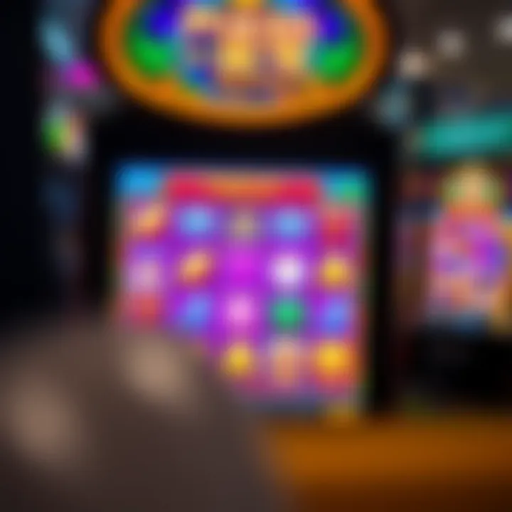 Colorful digital slot machine interface displaying various game options