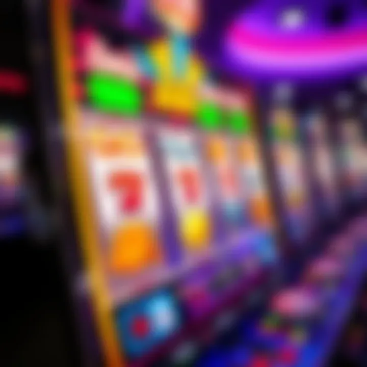 Colorful online pokies game screen with vibrant symbols and spinning reels