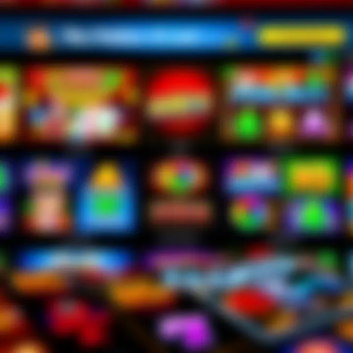 Colorful online pokies interface showing a variety of slot games with vibrant graphics