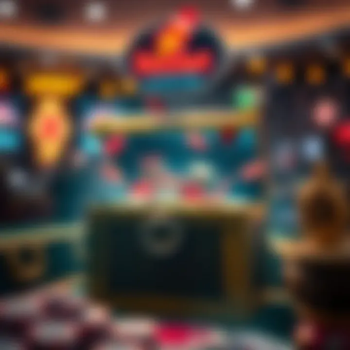 Animated graphic illustrating the unlocking of a treasure chest with casino chips and bonus tokens emerging