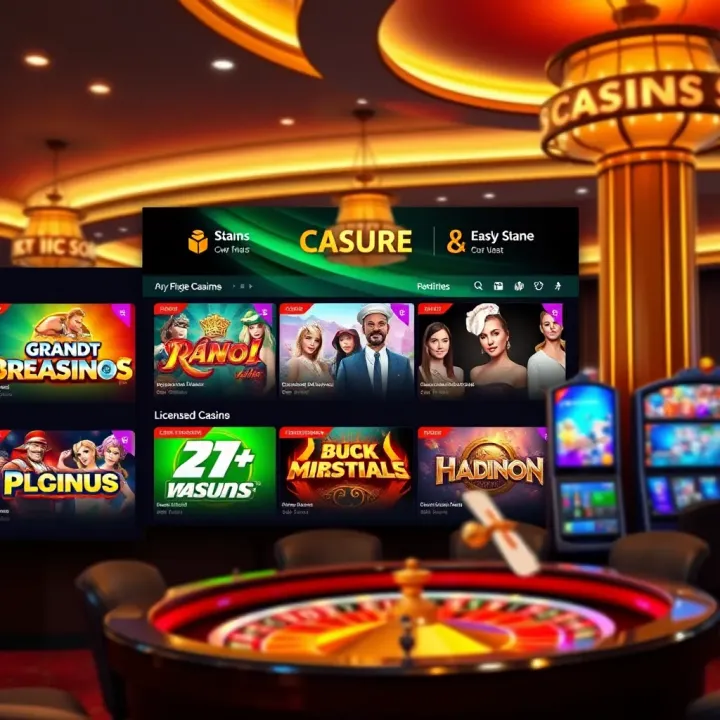 Secure online casino platform showing game selection and licensing information