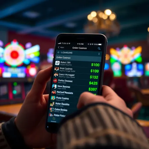 Smartphone showing a list of online casinos accepting low minimum deposits