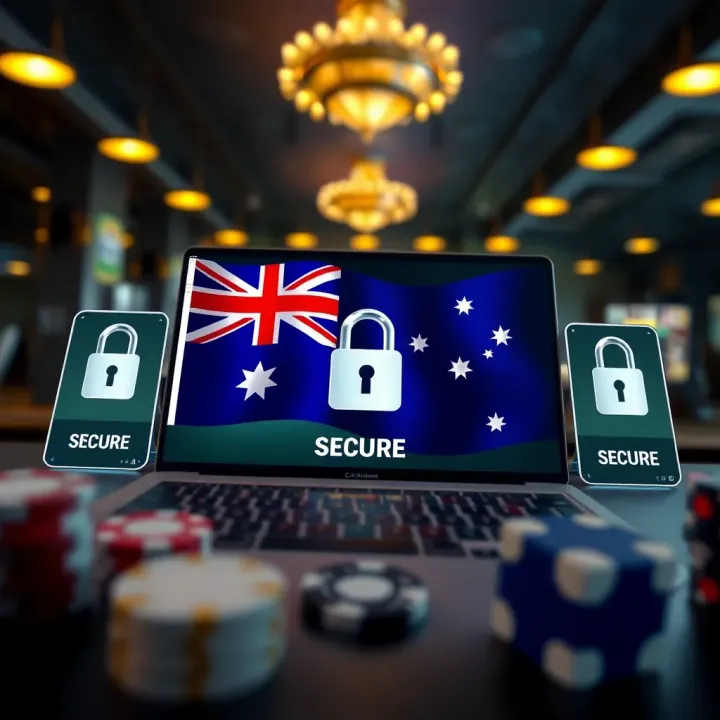 Secure online casino platform showing security icons and Australian flag