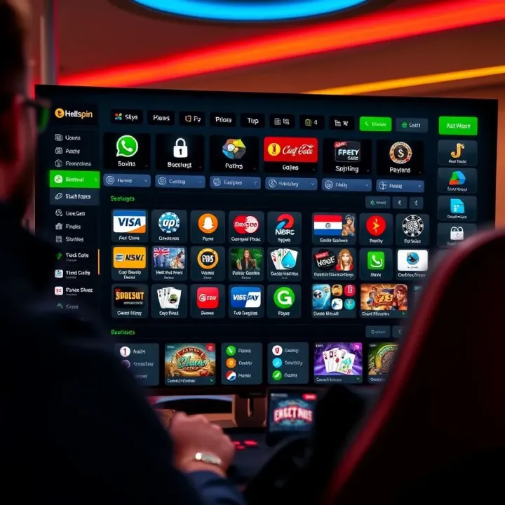 Secure Payment Methods and User-Friendly Dashboard at Hellspin Casino Modern online casino dashboard showcasing diverse payment options and security icons