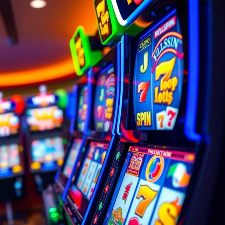 Colorful digital casino slot machine interface with vibrant graphics and symbols