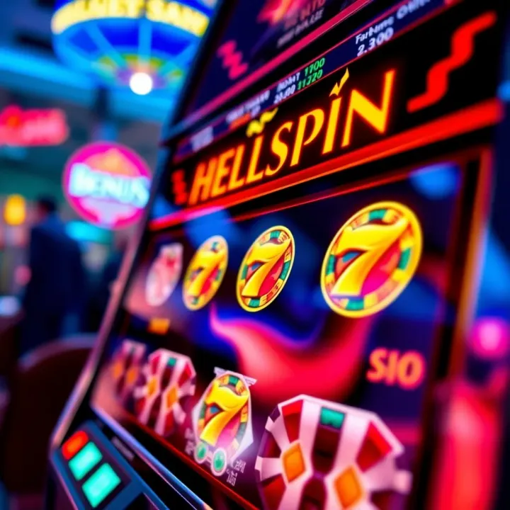 Hellspin Casino Slot Featuring Bonus Rewards Casino slot machine with glowing symbols representing bonus rewards
