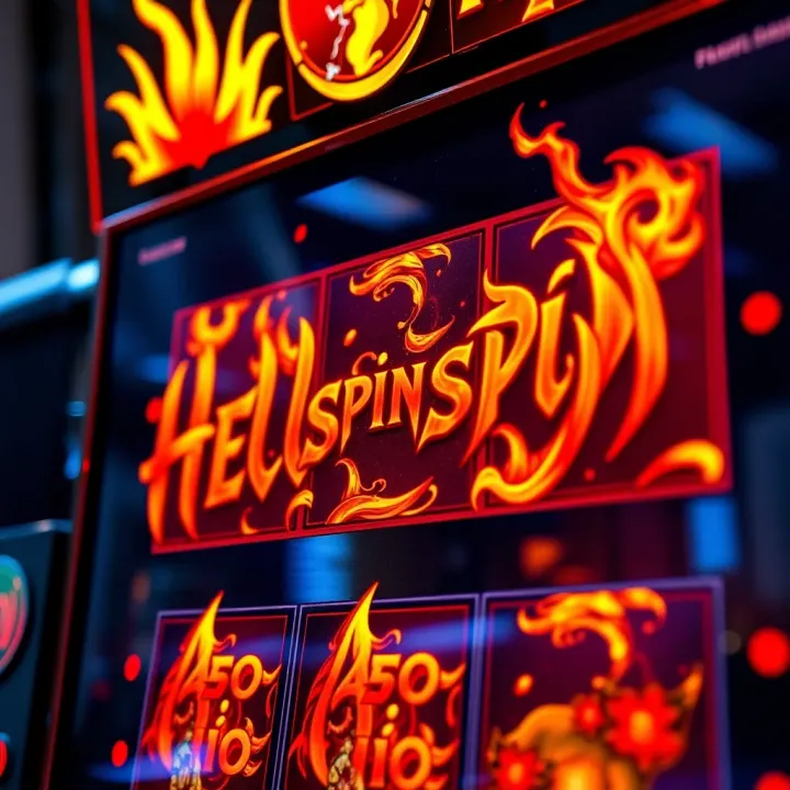 Hellspin slot game interface showing fiery symbols and spinning reels