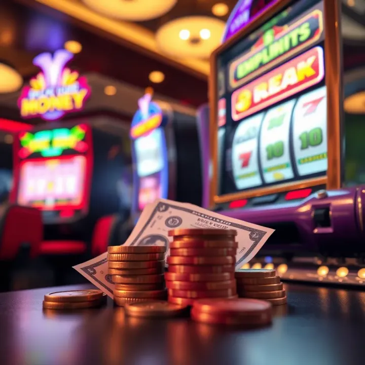Illustration of coins and dollar bills next to a slot machine symbolising smart money management