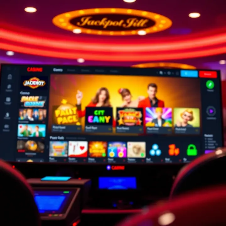 Dashboard view of Jackpot Jill Casino showing game navigation and account features