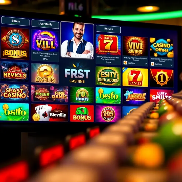 Premium VIP Rewards and Exclusive Bonuses at Jackpot Jill Casino Array of premium casino rewards and exclusive bonus offers displayed on a digital screen