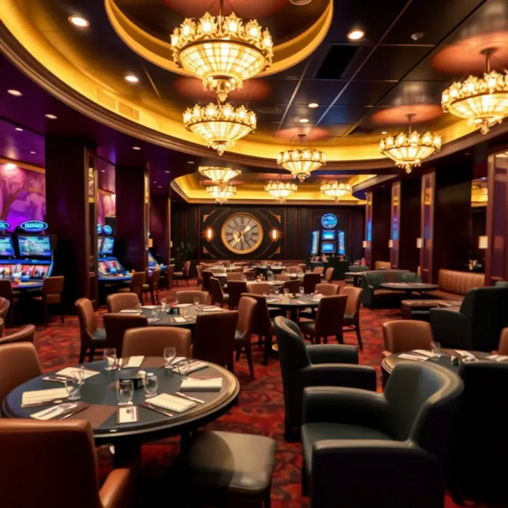 Elegant casino lounge area with luxurious seating and ambient lighting