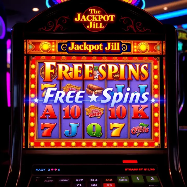 Jackpot Jill Free Spins Feature in Online Casinos Bright slot machine screen displaying Jackpot Jill free spins feature