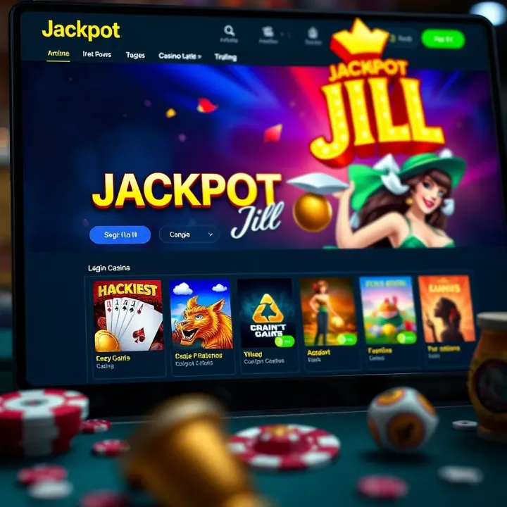 Jackpot Jill online casino homepage showcasing vibrant game icons and user interface