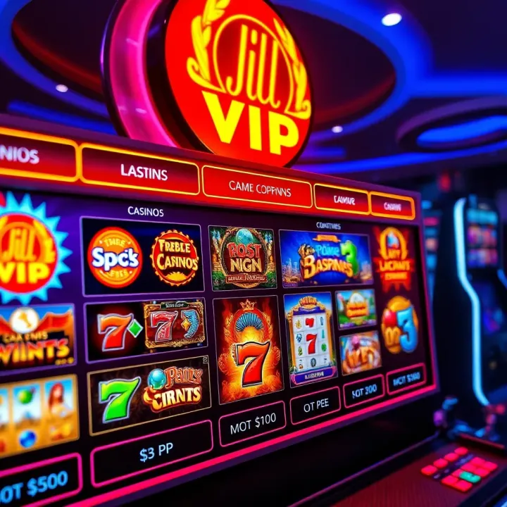 Bright casino interface displaying various slot games and jackpot icons