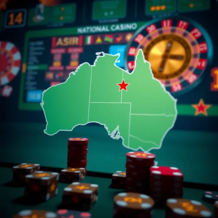 Graphic showing legal symbols and Australian map highlighting regulatory compliance for online casinos