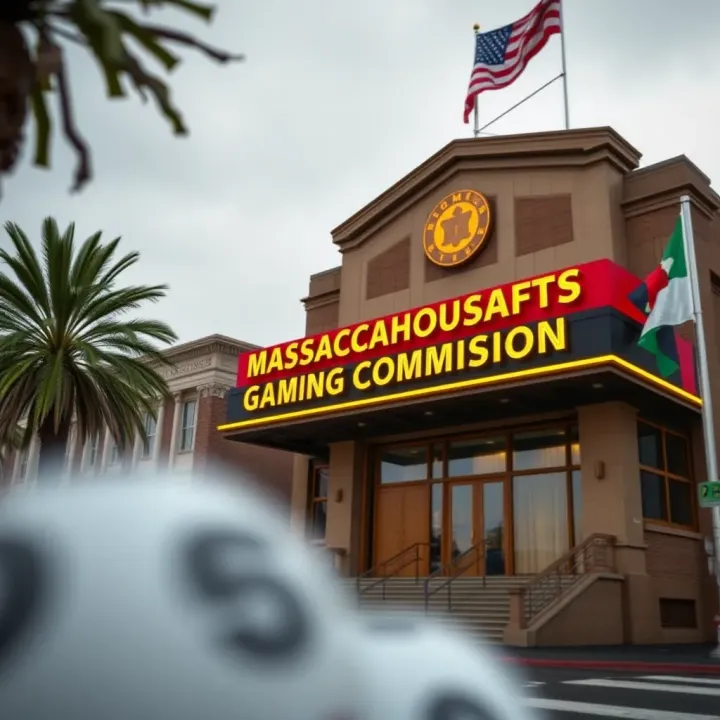 Massachusetts Gaming Commission Overseeing Keno Regulation Illustration of a Massachusetts Gaming Commission building with official signage, representing regulation of Keno games.