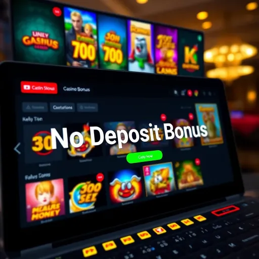 Digital casino interface showing a variety of slot games with highlighted no deposit bonus offer