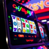 Digital slot machine interface displaying colorful reels with various symbols