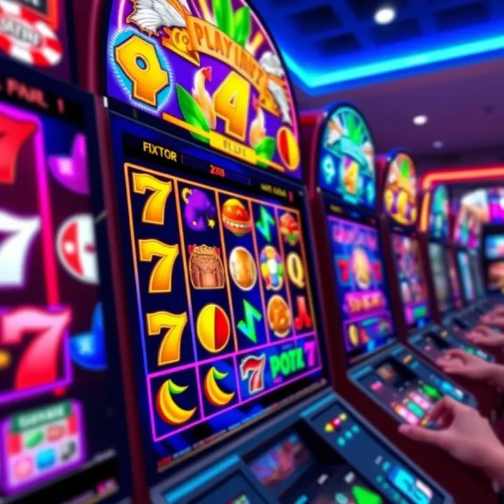 Colorful online casino slot machine interface with bright symbols and bonus features