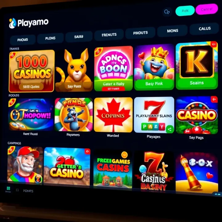 Playamo Casino digital interface showcasing diverse casino games available to Canadian players