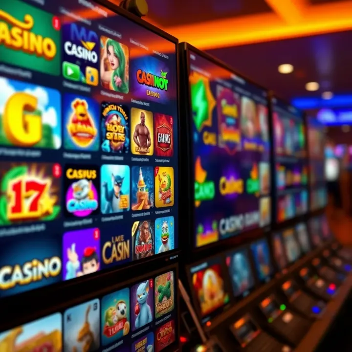 Variety of casino game icons displayed on a digital screen