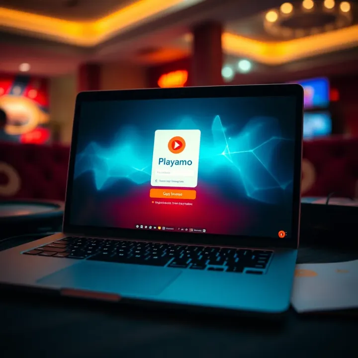 Secure login interface of Playamo platform on a laptop screen