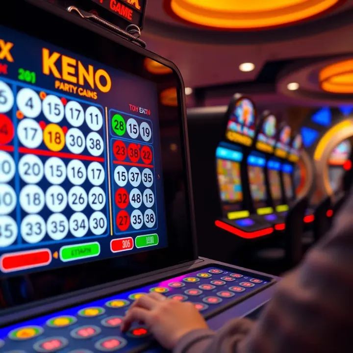 Colorful keno game board with numbers and betting options displayed on a digital screen