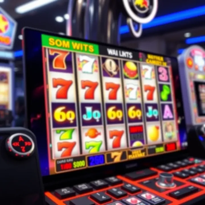 Online pokies game interface with colorful symbols and spinning reels on a digital screen