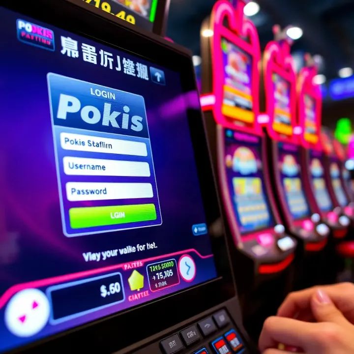 Secure login screen displaying a pokies platform interface with username and password fields