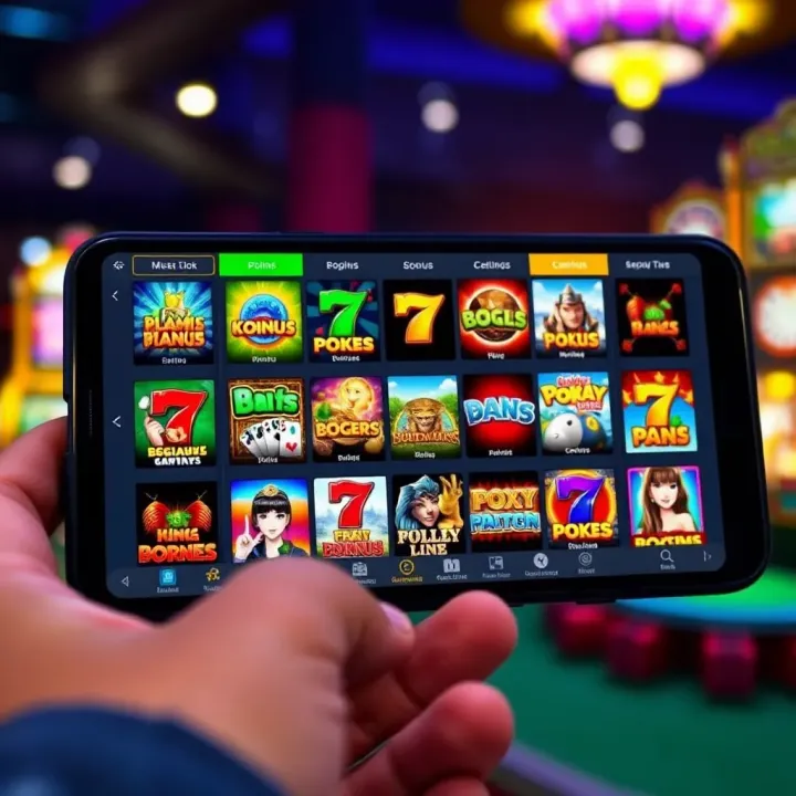 User interface showing an extensive selection of pokies games on a mobile device
