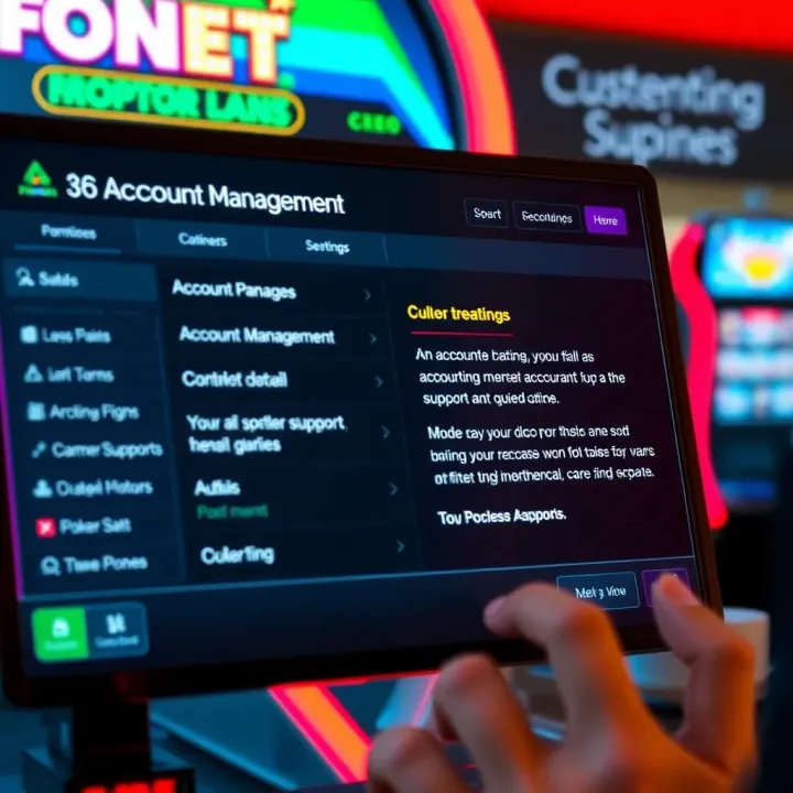Interface displaying account management options and customer support features