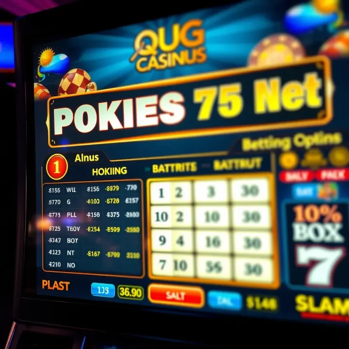 Interactive Pokies Game Display with Betting Choices and Payout Details User interface of an Australian pokies game showing betting options and payout information on screen