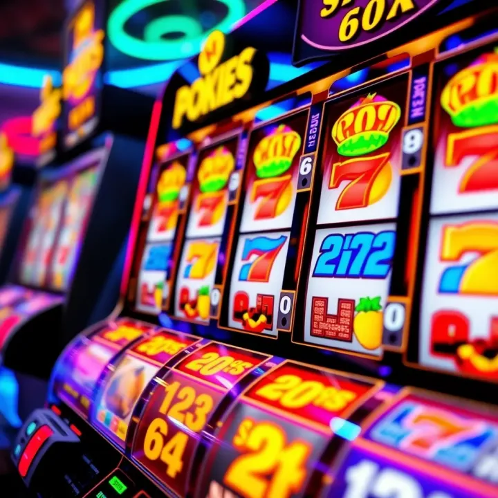 Colorful online pokies game interface with spinning reels and vibrant symbols