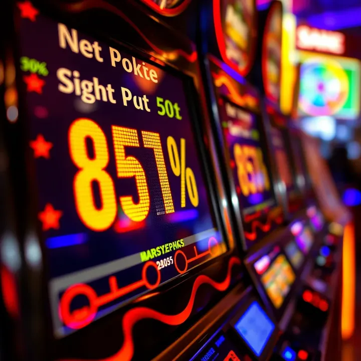 Slot machine displaying digital payout statistics representing net percentage returns