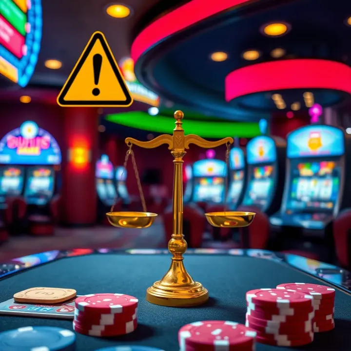 Conceptual graphic illustrating responsible gaming with symbols of caution and balance scales