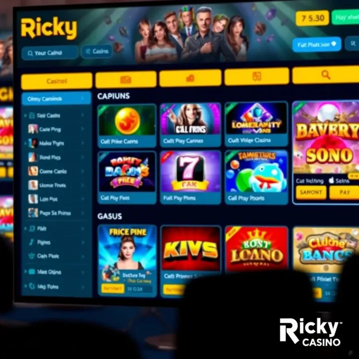 User interface showcasing various online casino games with clear navigation and payment options