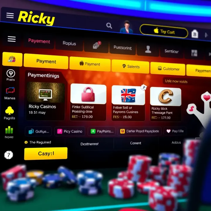 User interface showing payment options and customer support features tailored for Australian users at Ricky Casino