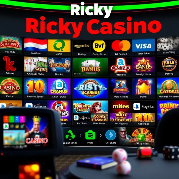 Diverse selection of casino games with payment options and customer support icons