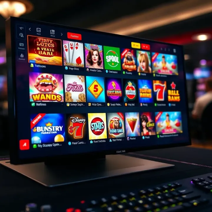 Online casino interface showcasing a wide variety of slot games and table games on a digital screen