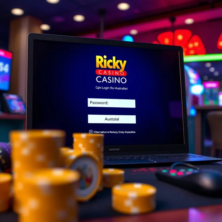 Secure login interface for Ricky Casino on desktop showing Australian flag and password input field