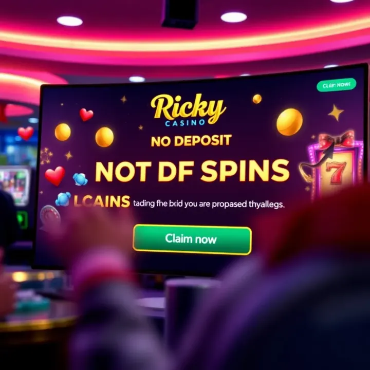 Interface of Ricky Casino displaying no deposit free spins offer and claim button