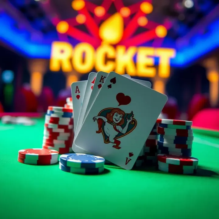Bright casino chips and playing cards highlighting bonus opportunities at Rocket Casino