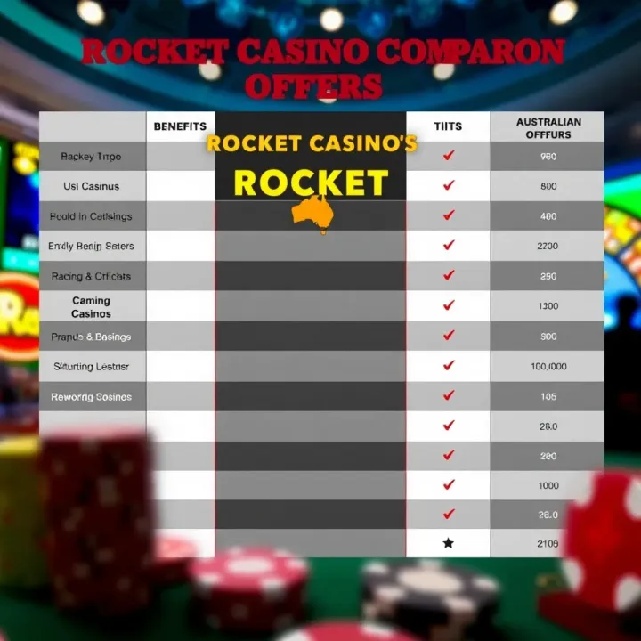 Rocket Casino Bonus Offers Compared to Other Australian Online Casinos Comparison chart of Rocket Casino offers against other Australian online casinos showcasing benefits and terms