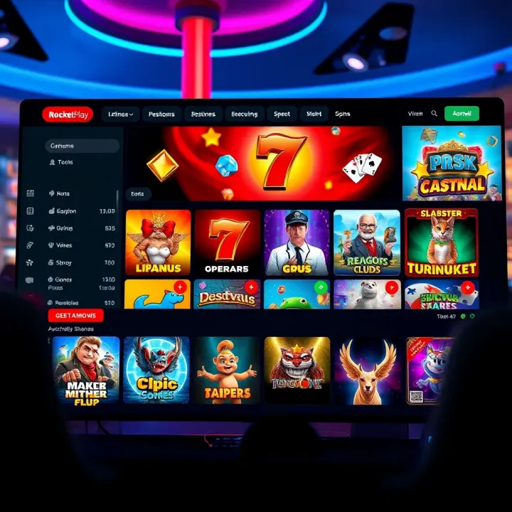 RocketPlay Australia Gaming Platform Interface Overview Vibrant online gaming platform interface featuring diverse game options and colorful graphics