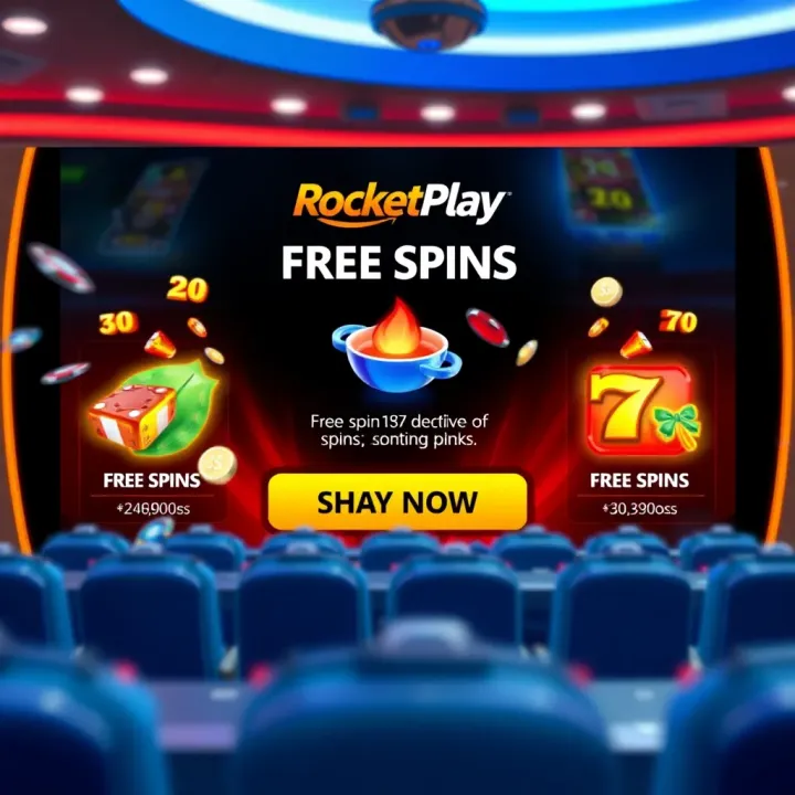 RocketPlay Casino interface showing free spins offer on slot games