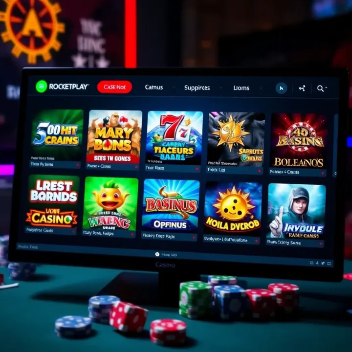 User interface displaying a variety of casino games available on Rocketplay Casino Guru