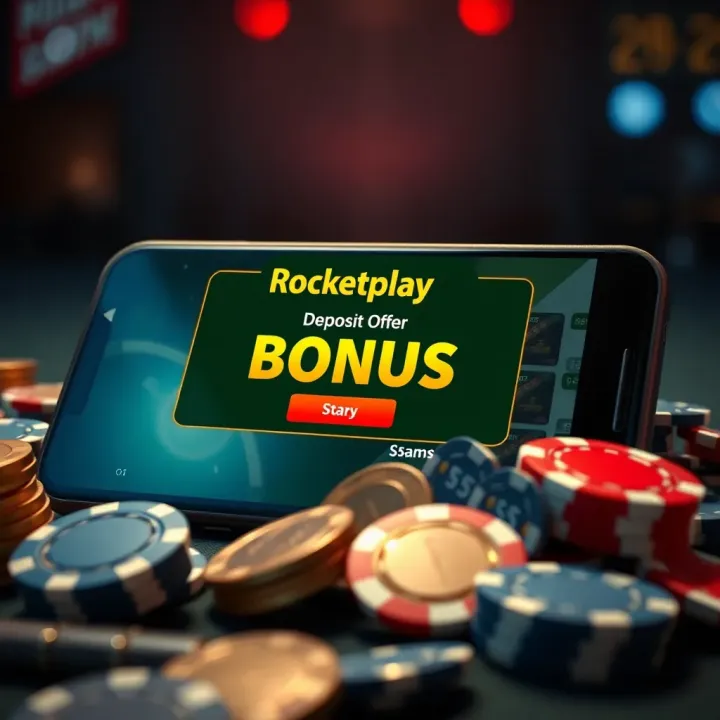 Digital representation of a casino bonus notification on a mobile device with coins and chips surrounding it