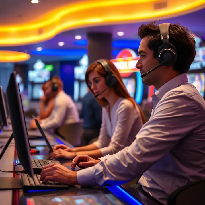 Responsive Customer Support Service at RocketPlay Limassol Customer support team providing assistance through chat on a modern digital platform