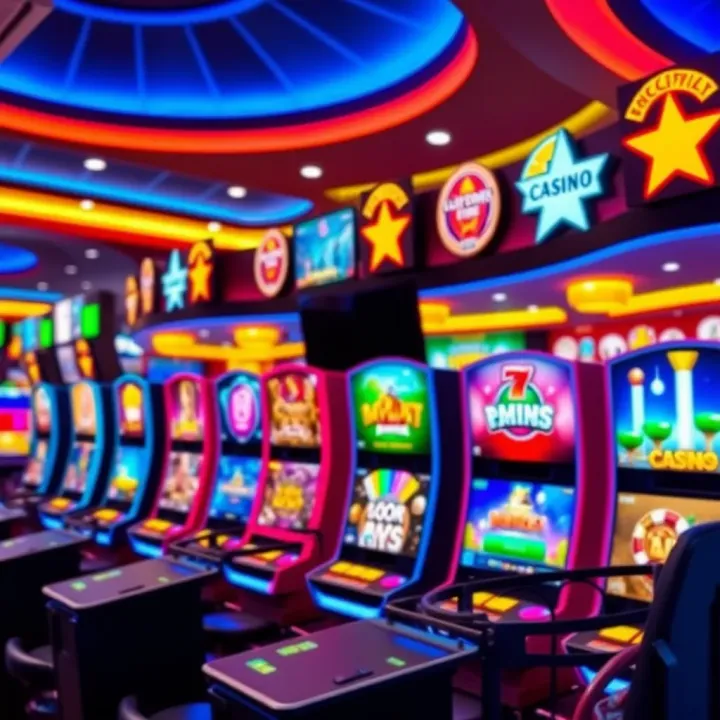 Colorful digital interface showcasing various online casino games with vibrant graphics