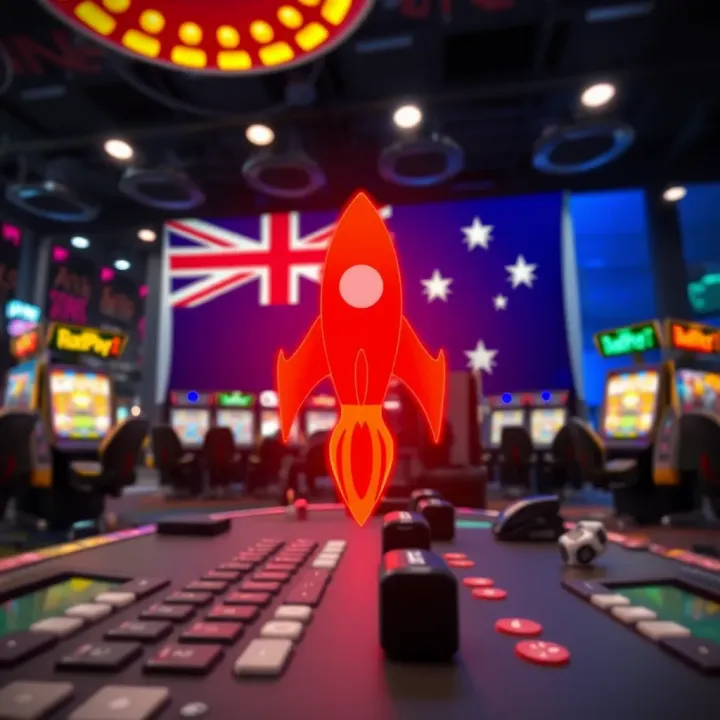 Illustration of a secure online casino environment with Australian flag and gaming controls